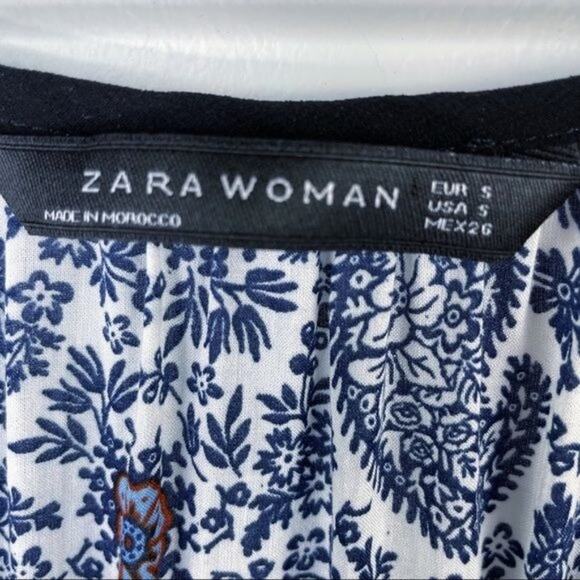 Zara Boho Paisley Peasant Tunic Top Navy White S - Picture 6 of 8